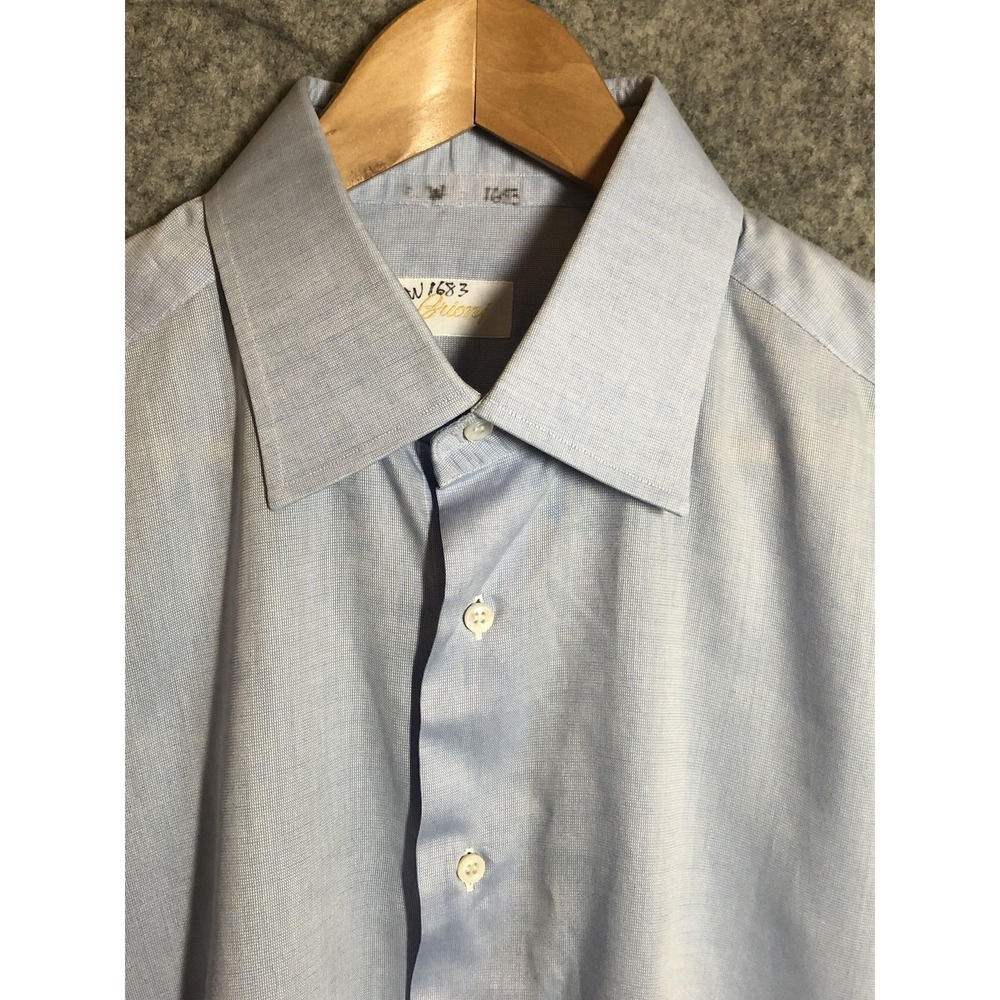 Brioni Shirt Mens 46 Blue Solid Spread Collar French Cuff Business Classic Dress